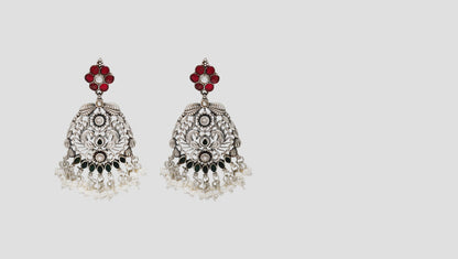 Sangeeta Boochra Traditional Sterling Silver Kundan Earrings with Pearl Tassels