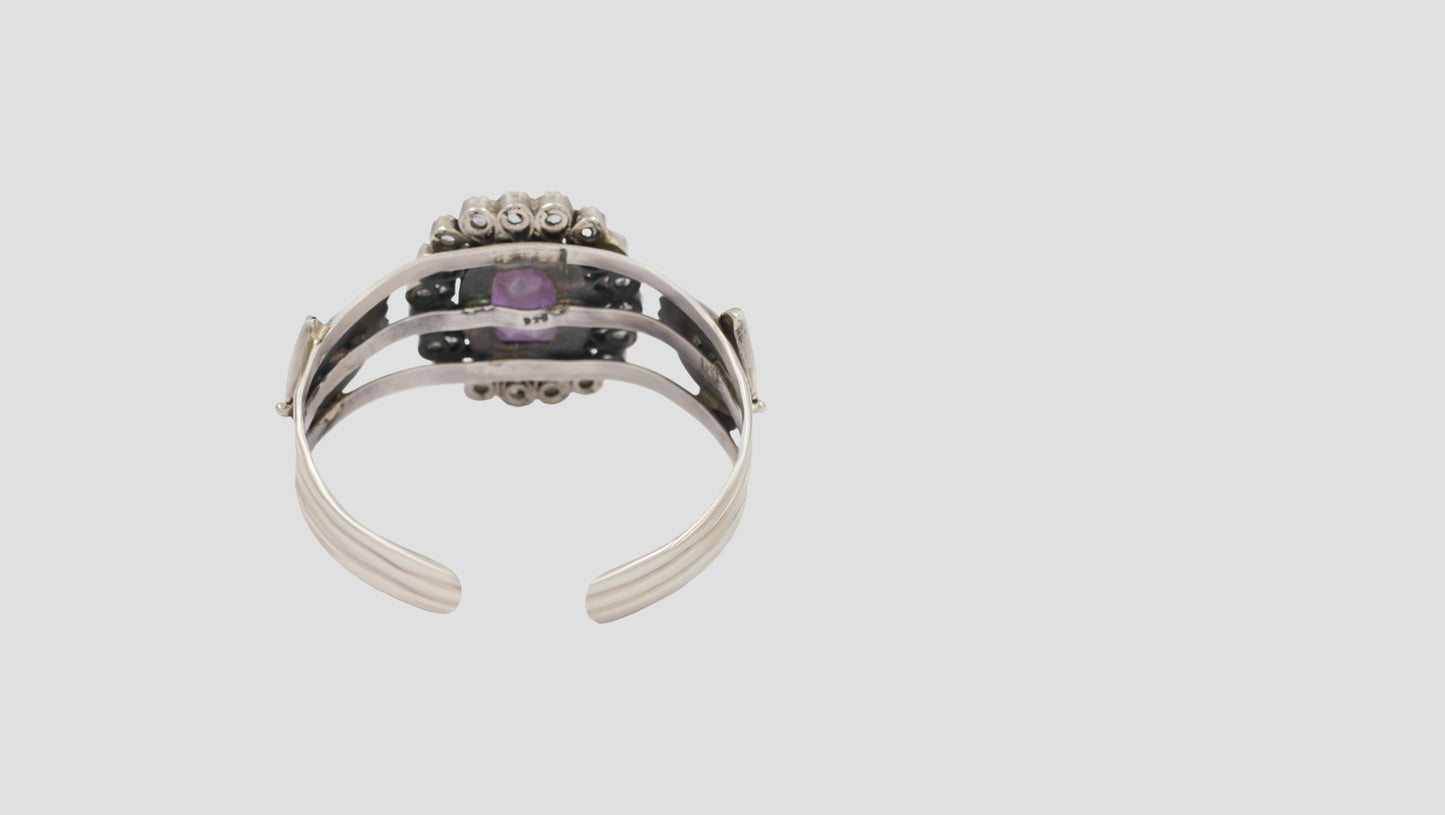 Elegant Purple Stone Floral Silver Bracelet – Sangeeta Boochra