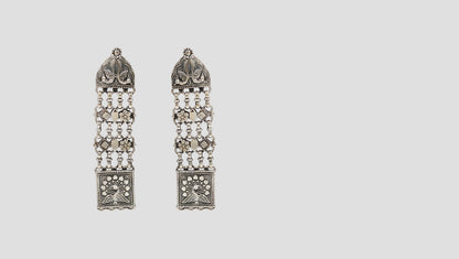 Sangeeta Boochra Handcrafted Oxidised Silver Peacock Motif Long Earrings