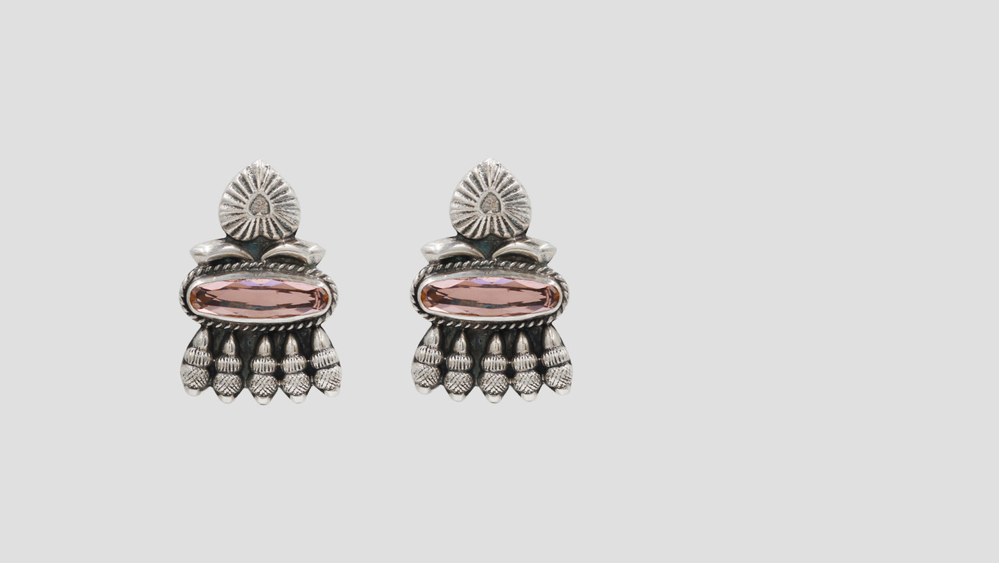 Sangeeta Boochra Premium Handcrafted Oxidised Silver Earrings with Blush Pink Stone