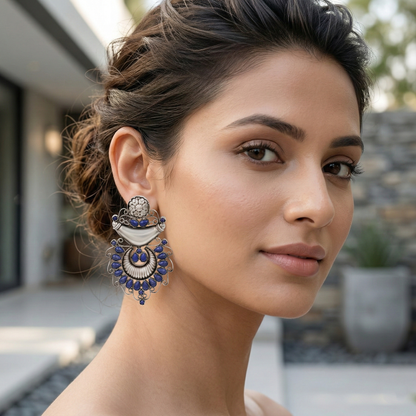 Sangeeta Boochra Handcrafted Oxidised Silver Earrings with Lapis Stone