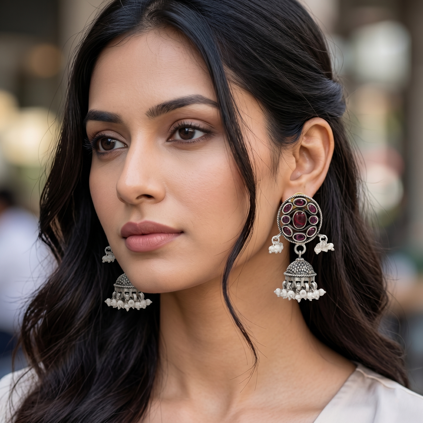 Sangeeta Boochra Heritage Red Stone Silver Earrings