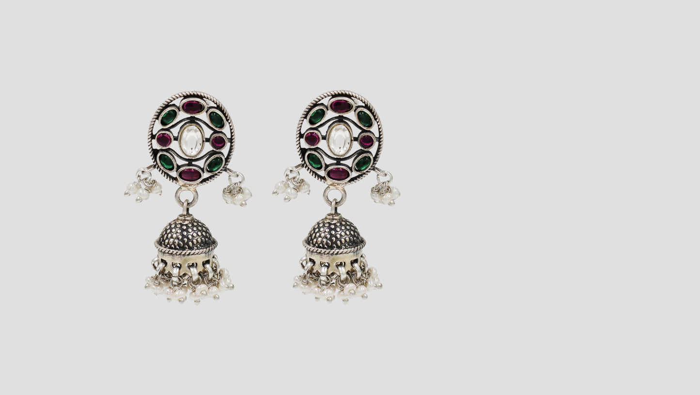 Sangeeta Boochra Handcrafted Oxidised Silver Earrings with Pearl Drops