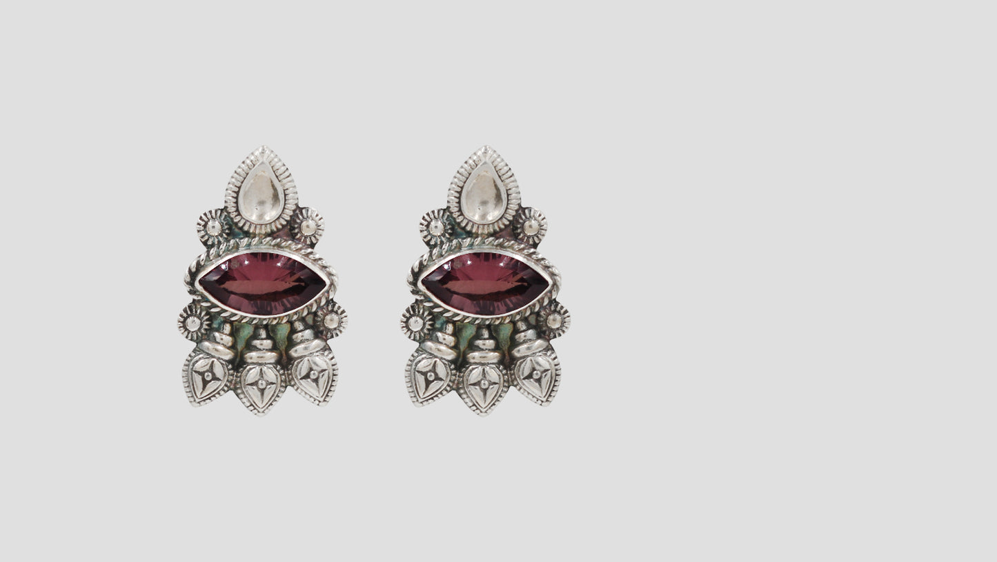 Sangeeta Boochra Vintage Oxidised Silver Tribal Stud Earrings