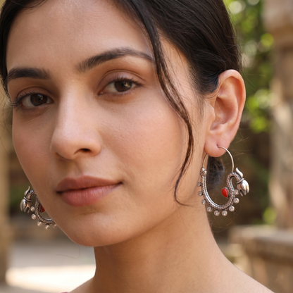 Coral Accent Silver Hoop Earrings by Sangeeta Boochra
