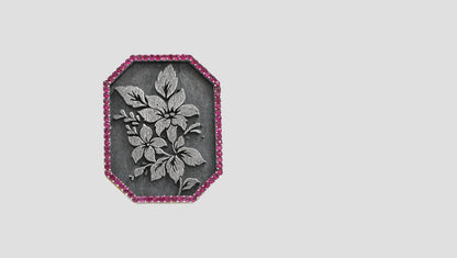 Handcrafted Oxidised Silver Floral Motif Brooch with Pink Stone Border | Sangeeta Boochra