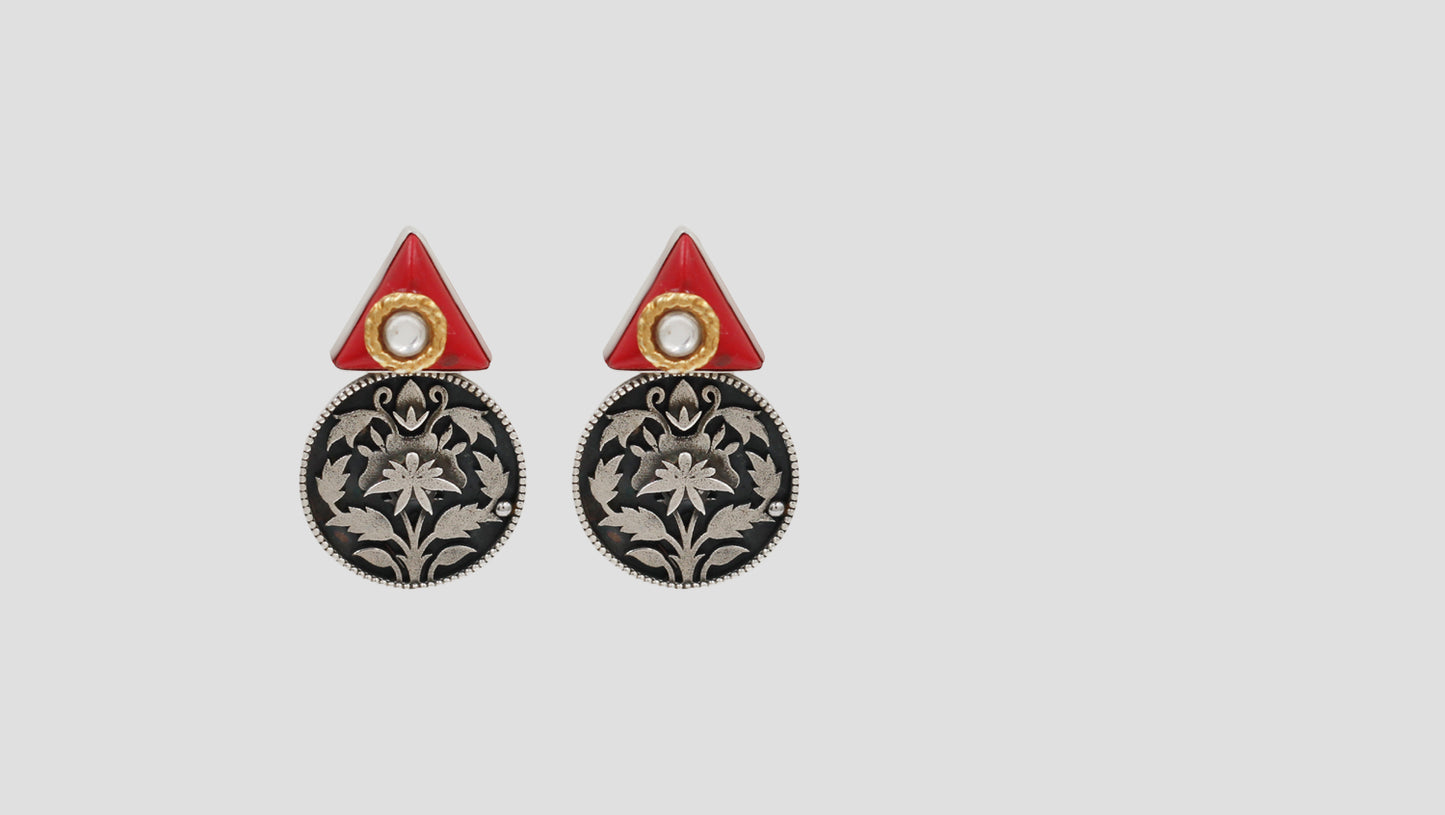 Sangeeta Boochra Heritage Floral Oxidised Silver Statement Earrings