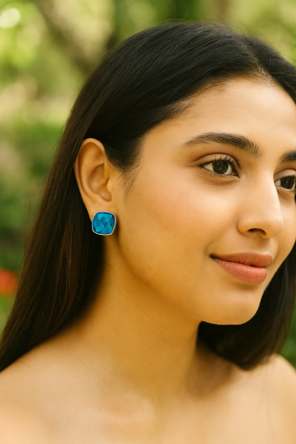 Sangeeta Boochra Ocean Blue Silver Stud Earrings