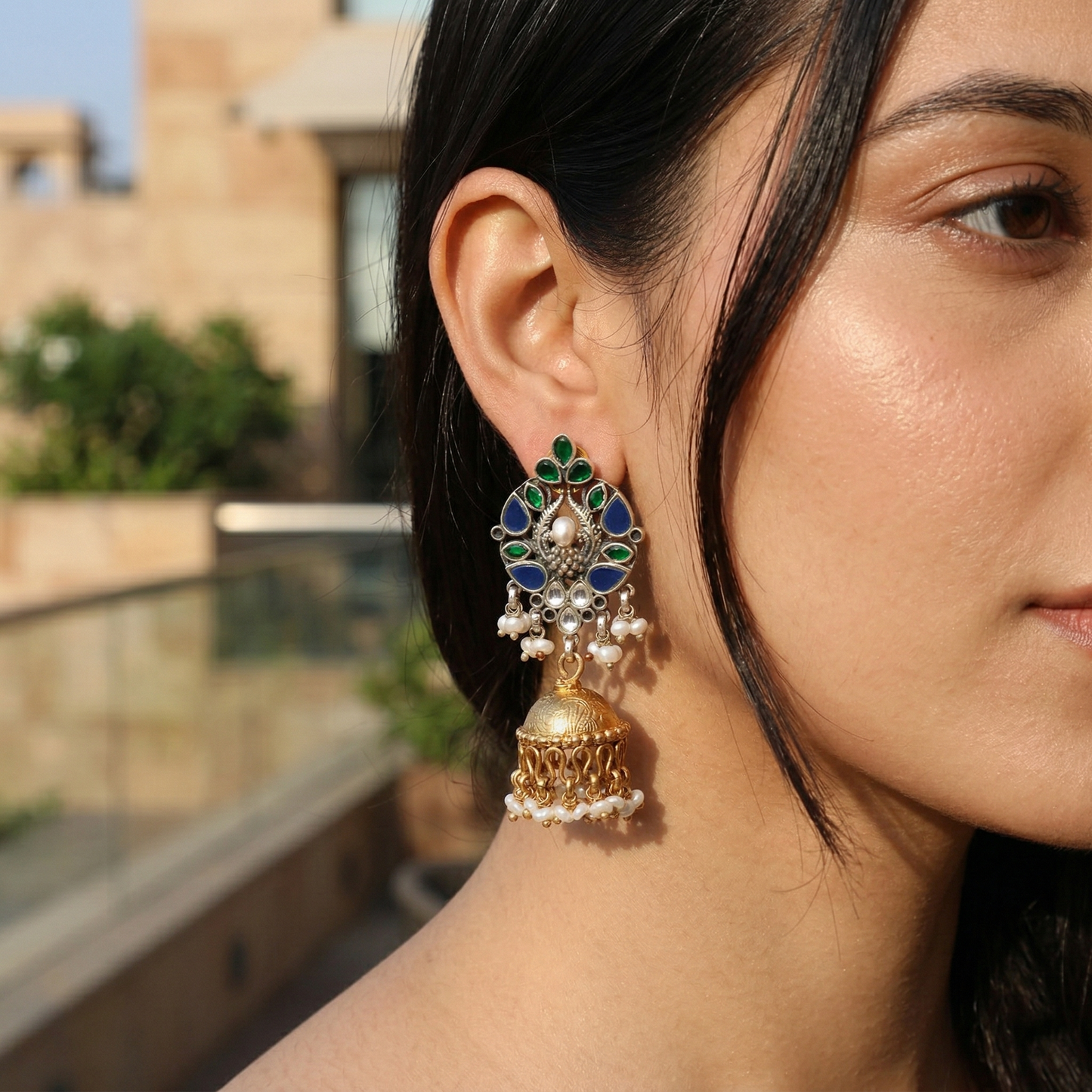 Sangeeta Boochra Heritage Dual-Plated Kundan Jhumka Earrings