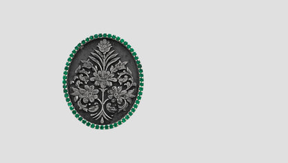 Handcrafted Silver Floral Motif Brooch with Green Stone Detailing | Sangeeta Boochra