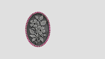 Sangeeta Boochra “Midnight Blossom” Oval Silver Brooch