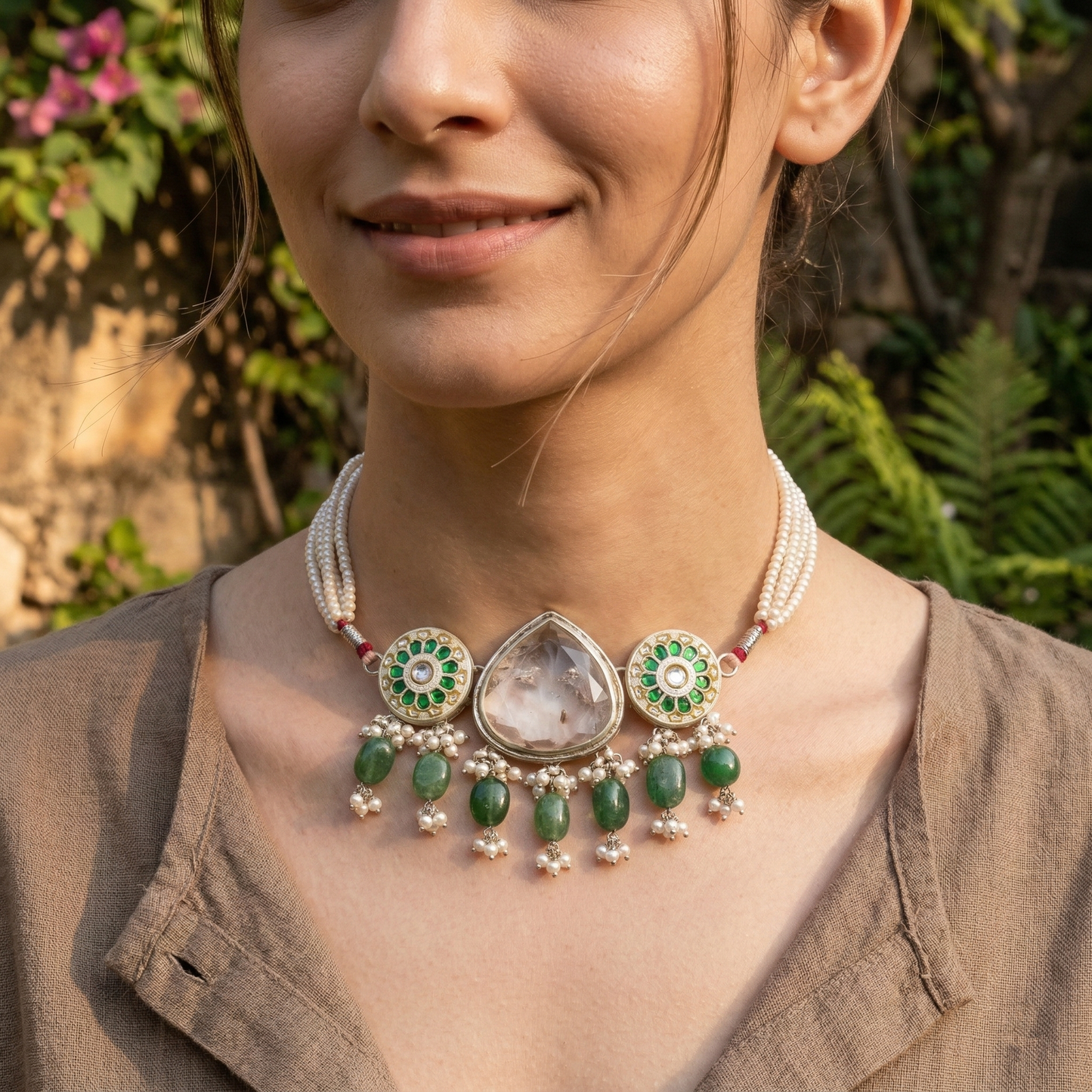 Sangeeta Boochra Handcrafted Pearl Beaded Silver Statement Choker