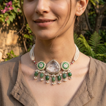 Sangeeta Boochra Handcrafted Pearl Beaded Silver Statement Choker