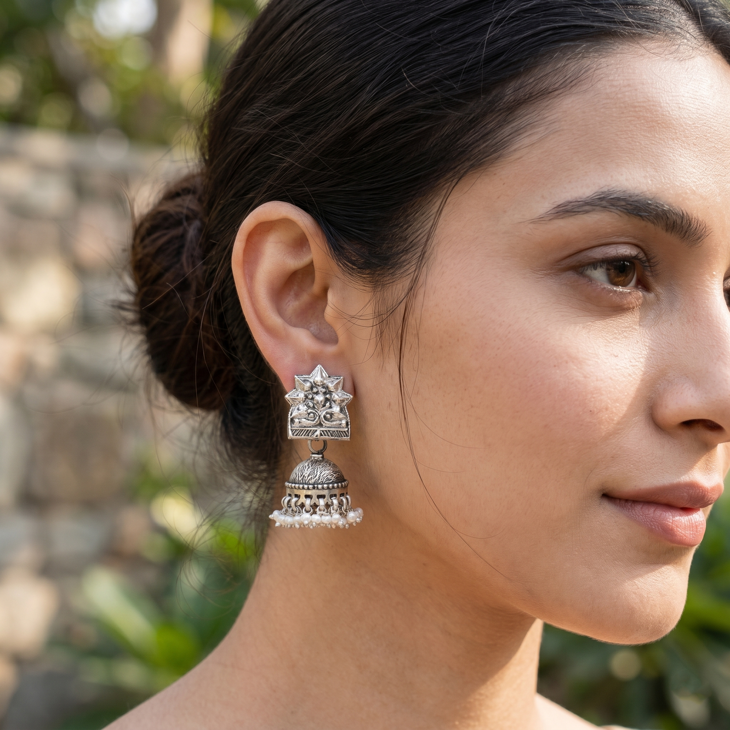 Artisan Crafted Silver Jhumka Earrings by Sangeeta Boochra