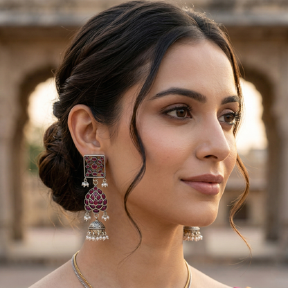 Sangeeta Boochra Heritage Kundan Silver Jhumka Earrings with Pearls