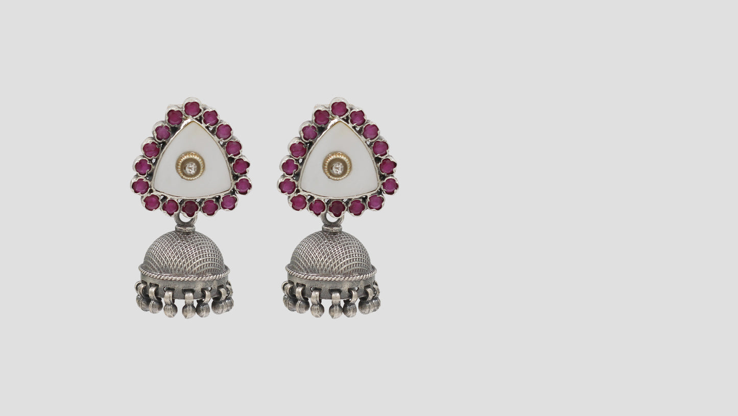 Sangeeta Boochra Classic Ruby Frame Silver Earrings
