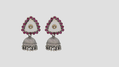 Sangeeta Boochra Classic Ruby Frame Silver Earrings