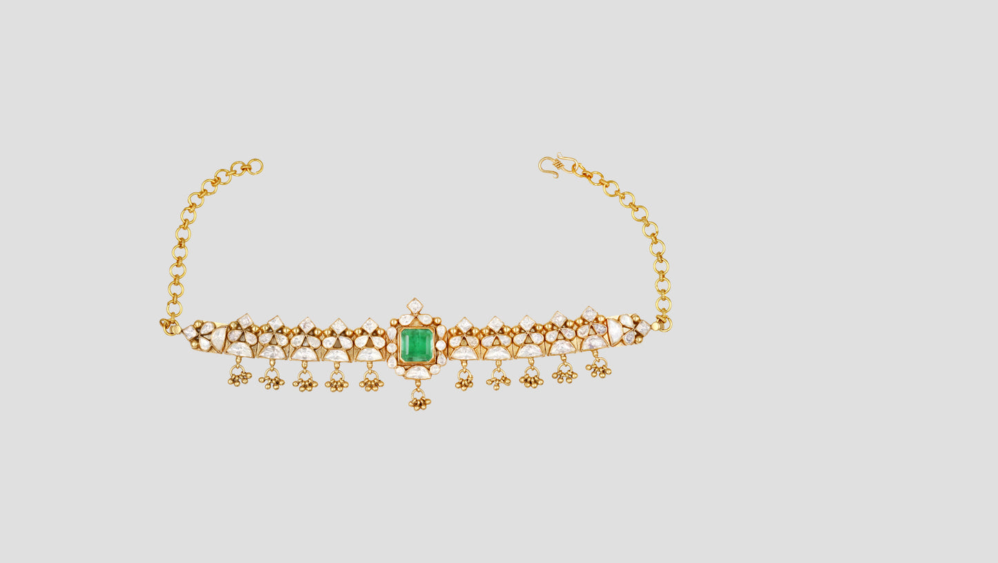 Sangeeta Boochra Gold Plated Sterling Silver Heritage Choker with Moissanite & Green Stone
