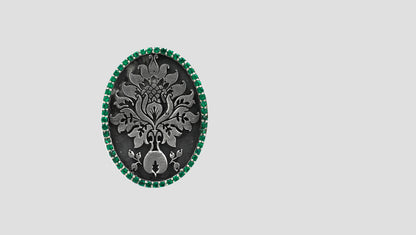 Sangeeta Boochra Handcrafted Oxidised Silver Floral Brooch with Green Stones