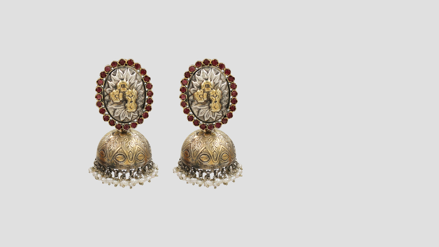 Sangeeta Boochra Artisan Dual Tone Silver Pearl Jhumka Earrings