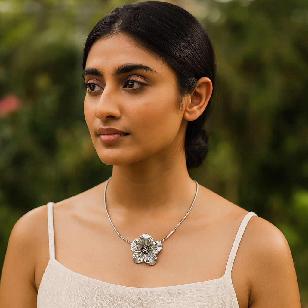 Sangeeta Boochra Handmade Sterling Silver Floral Pendant