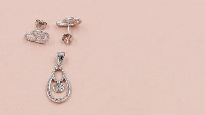 Ethereal Glow CZ Stud Earrings & Chain Pendant Set