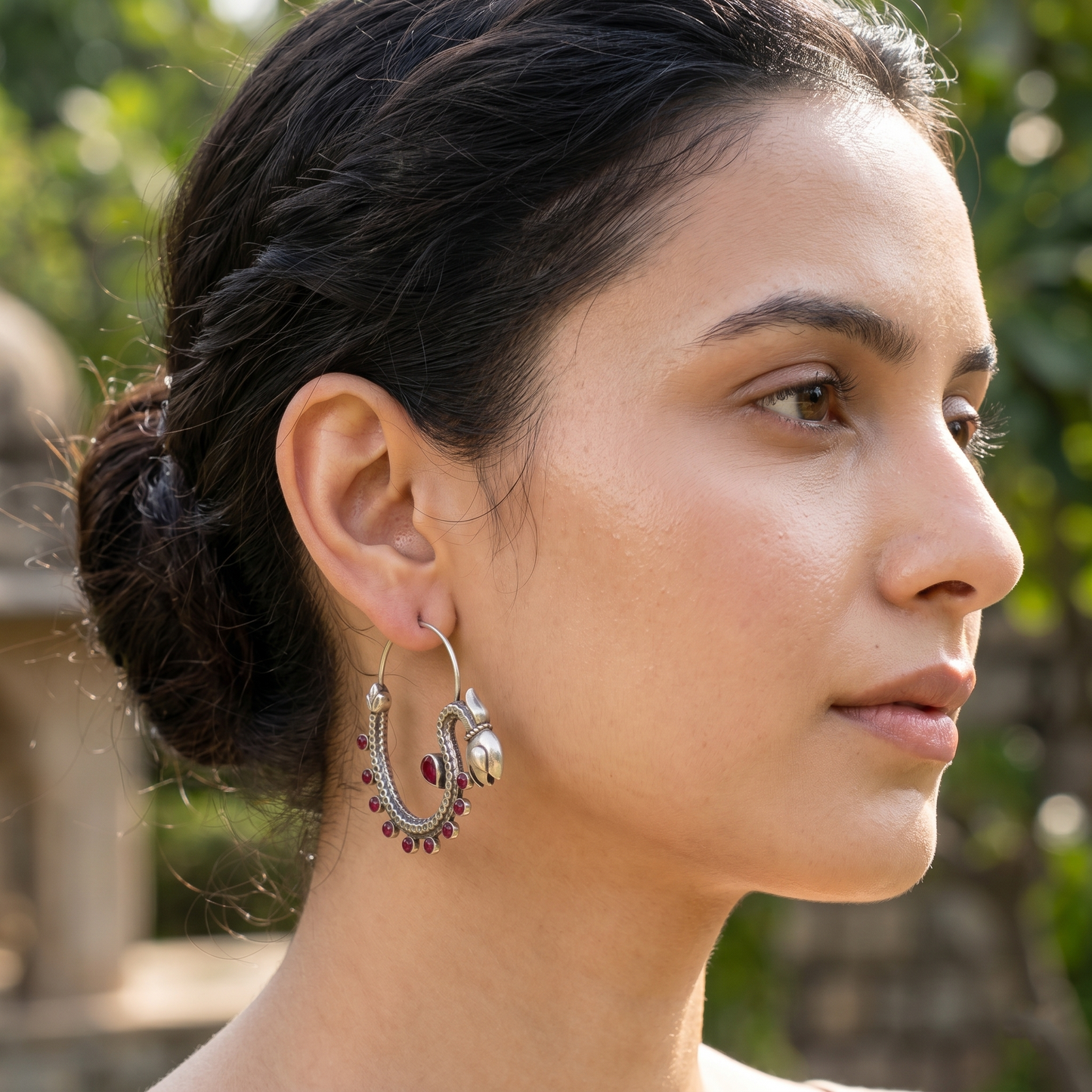 Sangeeta Boochra Heritage Ruby Silver Hoops