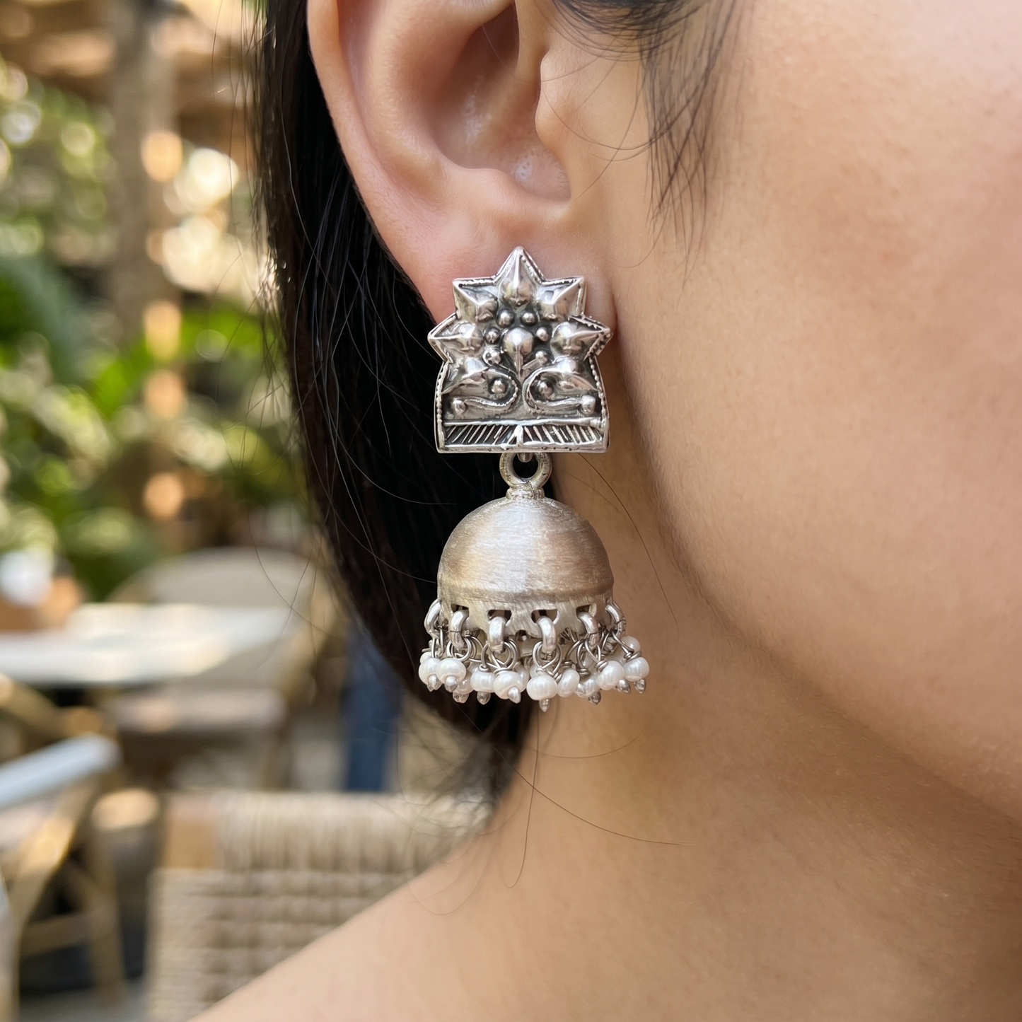 Sangeeta Boochra Artisan Crafted Oxidised Silver Jhumka Earrings
