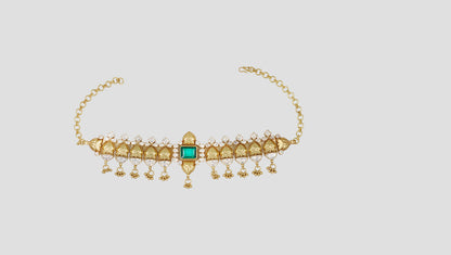 Sangeeta Boochra Designer Gold Plated Silver Traditional Choker with Moissanite & Green Stone