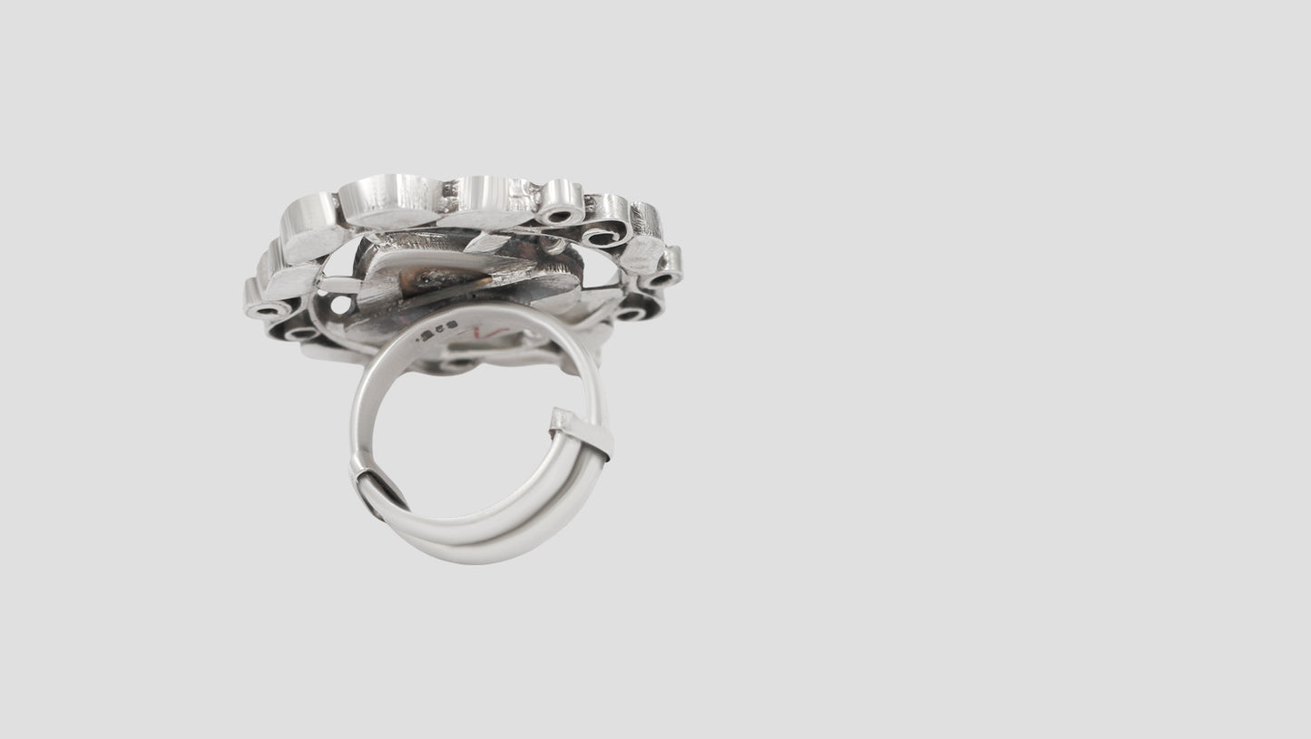 Sangeeta Boochra Handcrafted Kundan Silver Ring