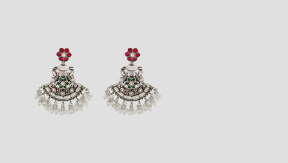 Sangeeta Boochra Handcrafted Sterling Silver Kundan Earrings with Pearl Hangings