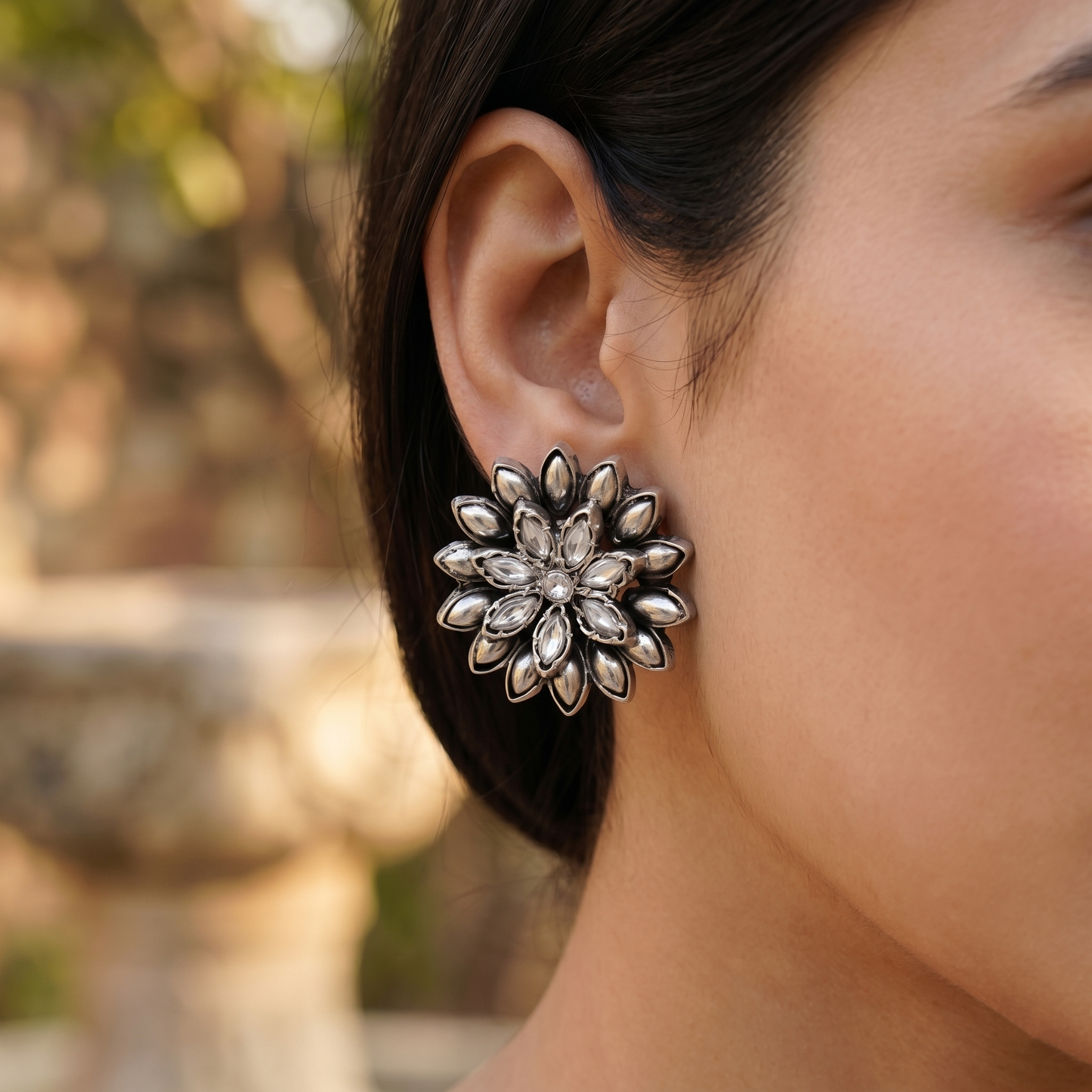 Sangeeta Boochra Vintage Bloom Oxidized Silver Studs