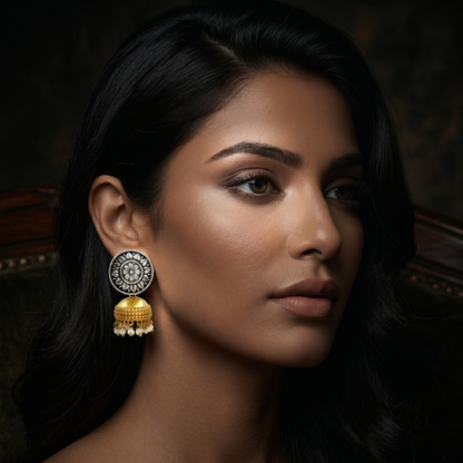Sangeeta Boochra Ethnic Dual Tone Silver Pearl Drop Earrings