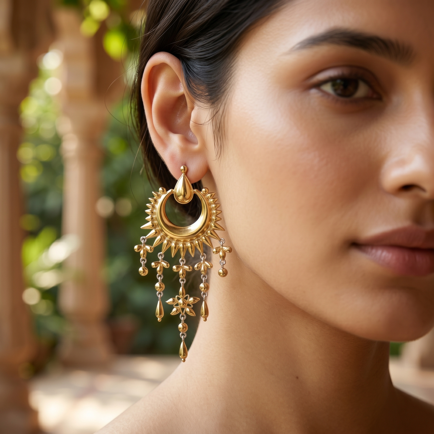 Sangeeta Boochra Gold Plated Tribal Chandbali Earrings