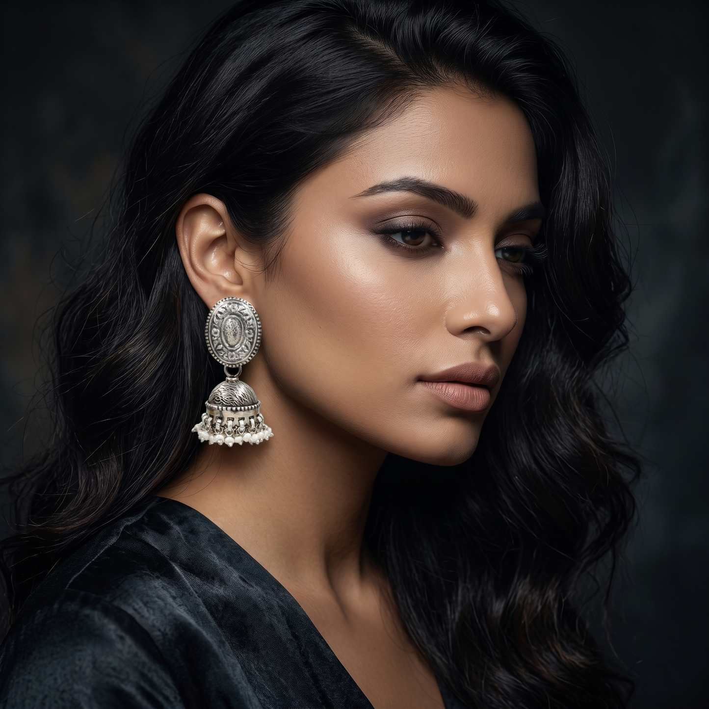 Sangeeta Boochra Handcrafted Oxidised Silver Pearl Jhumka Earrings