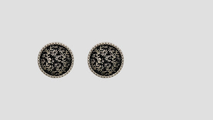 Sangeeta Boochra Oxidised Silver Round Floral Engraved Studs