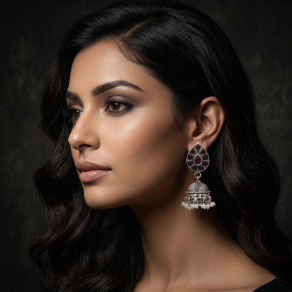 Sangeeta Boochra Traditional Kundan Silver Dangler Earrings