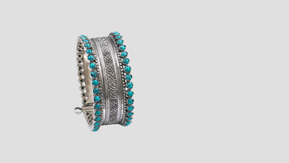 Handcrafted Silver Bangle with turquoise stone Detailing by Sangeeta Boochra