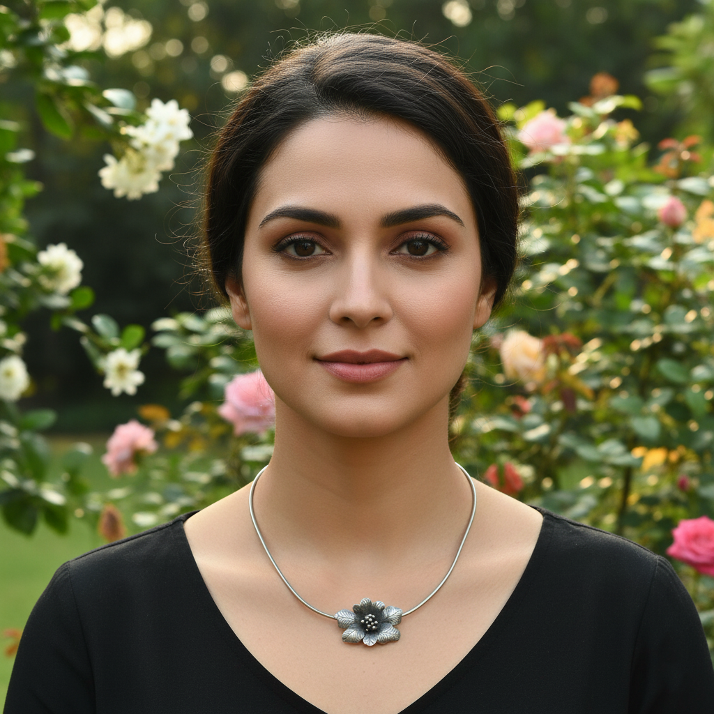Sangeeta Boochra Oxidised Silver Textured Blossom Pendant