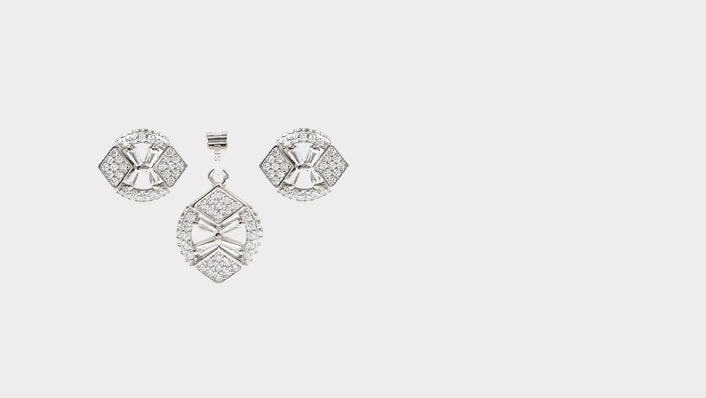 Bright Pairing CZ Earrings and Pendant Set