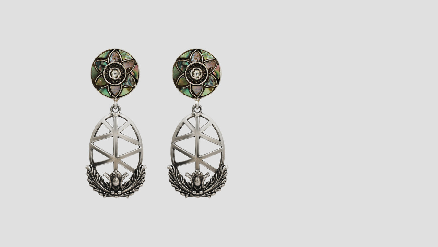 Sangeeta Boochra Artisan Floral Motif Silver Dangle Earrings