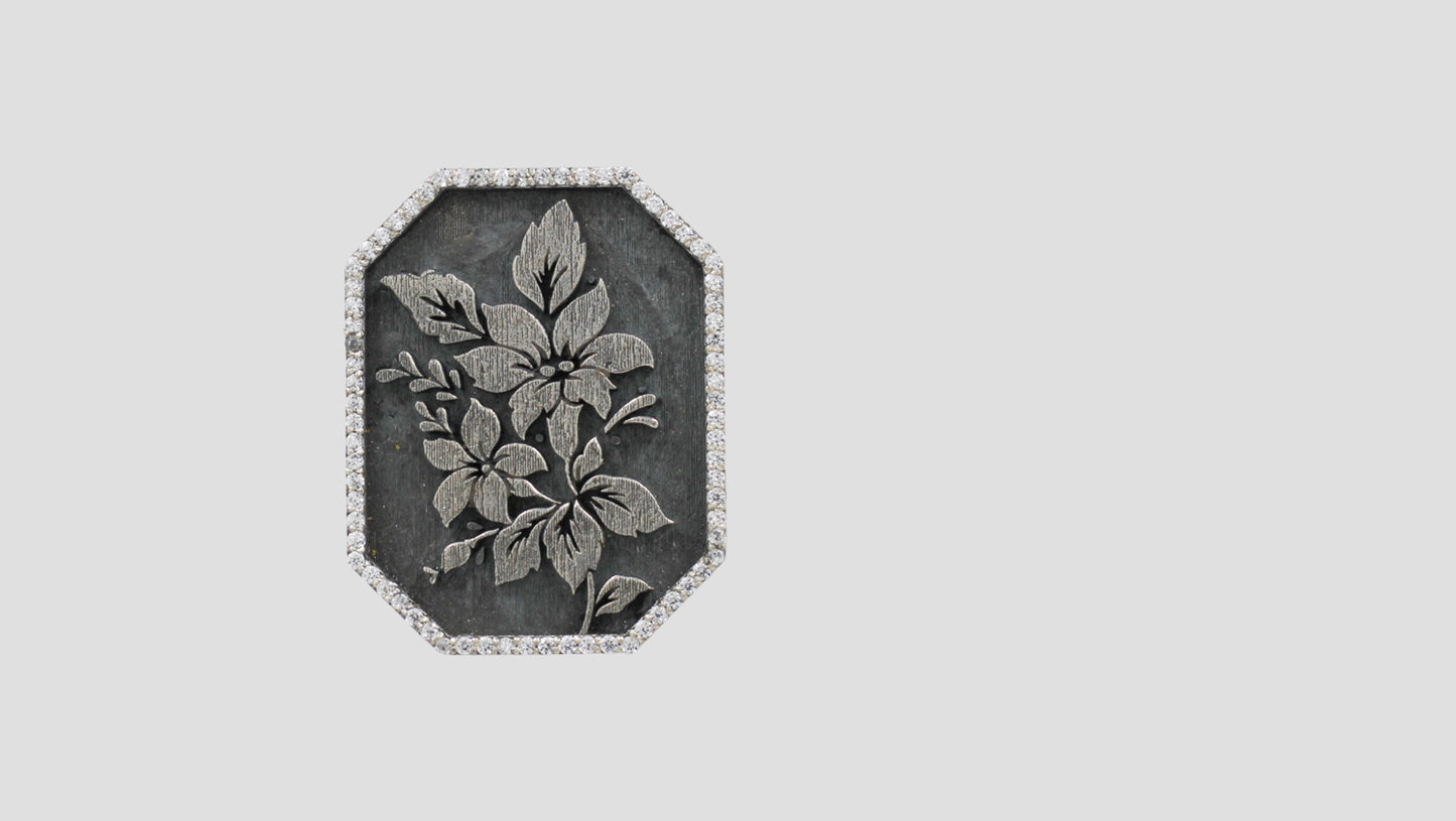 Sangeeta Boochra Artisan Oxidized Silver Brooch with Floral Moti