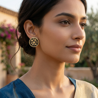 Sangeeta Boochra Dual-Plated Oxidised Silver Floral Stud Earrings