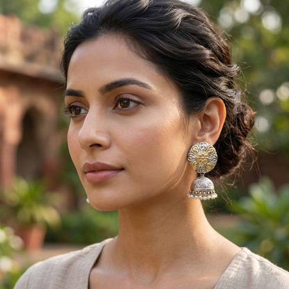 Sangeeta Boochra Dual Tone Floral Jhumka Earrings