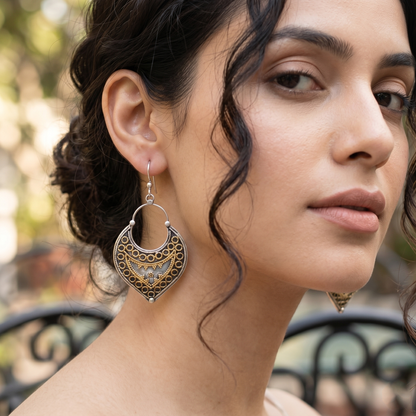 Sangeeta Boochra Dual Tone Tribal Silver Earrings