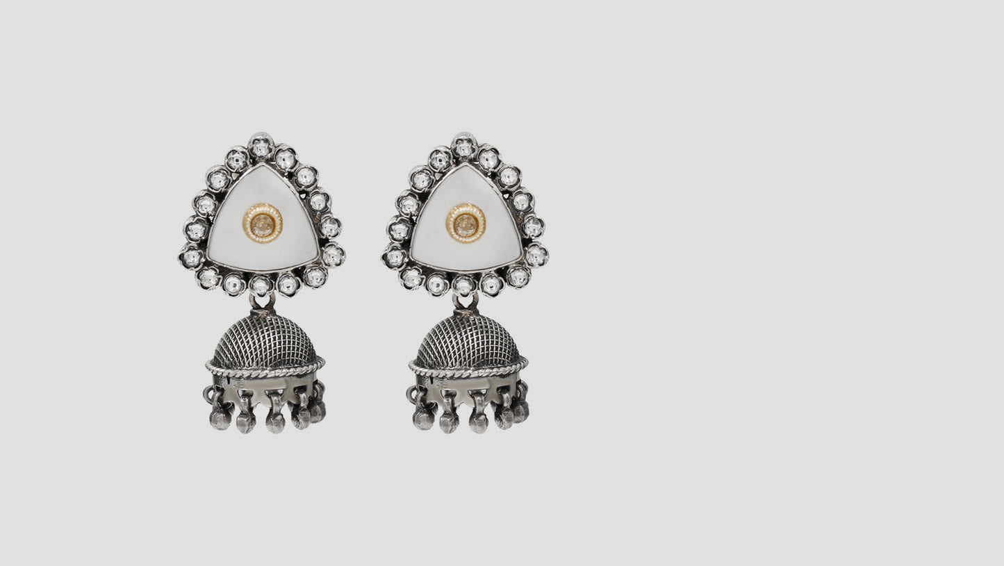 Sangeeta Boochra Traditional Ivory Silver Jhumka Earrings