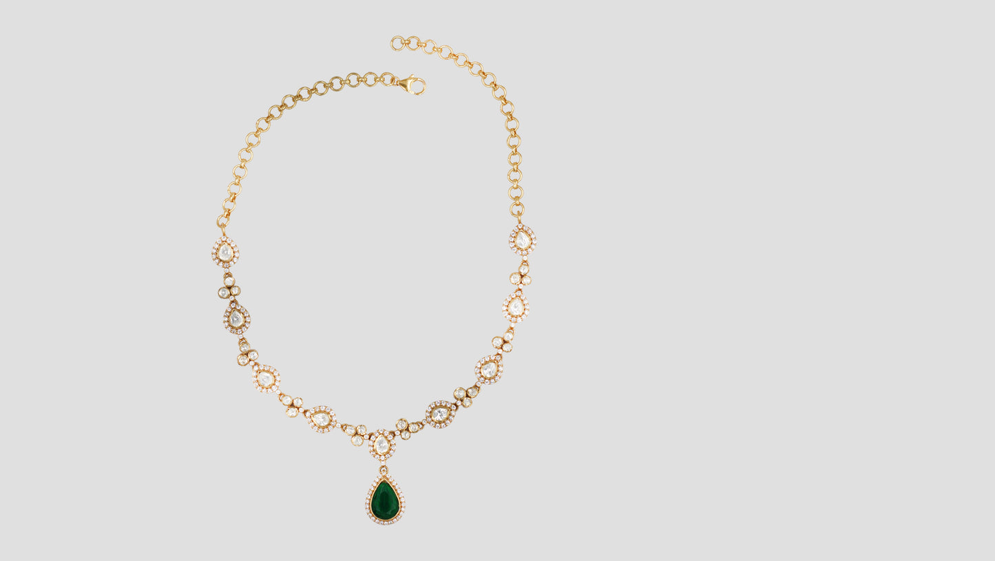 Sangeeta Boochra Royal Green Drop Moissanite Silver Set
