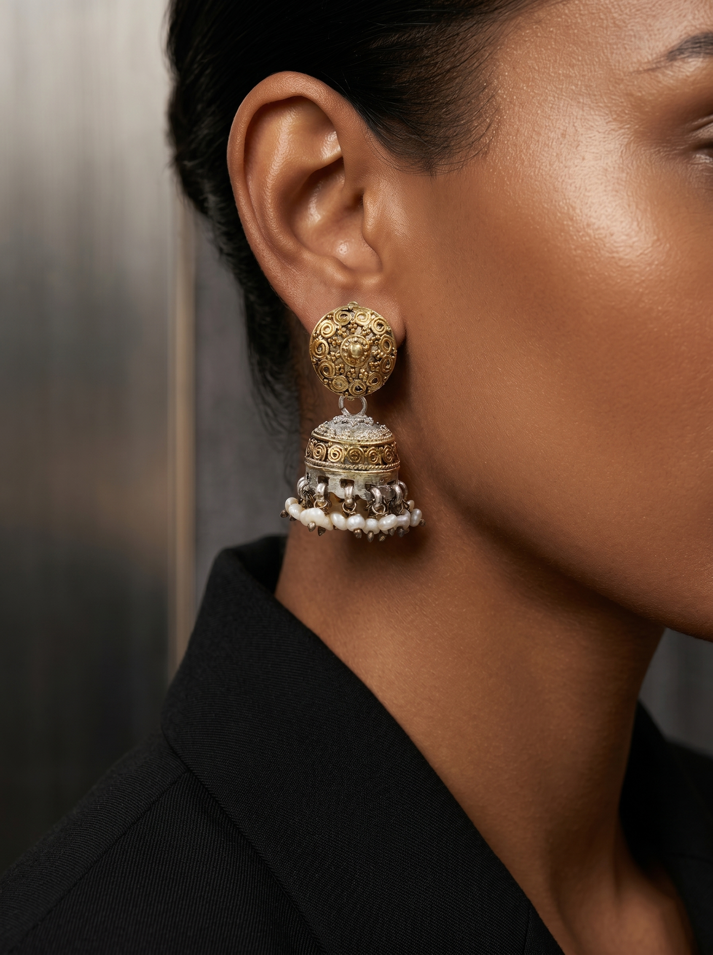 Sangeeta Boochra Bohemian Dual Tone Jhumka Earrings