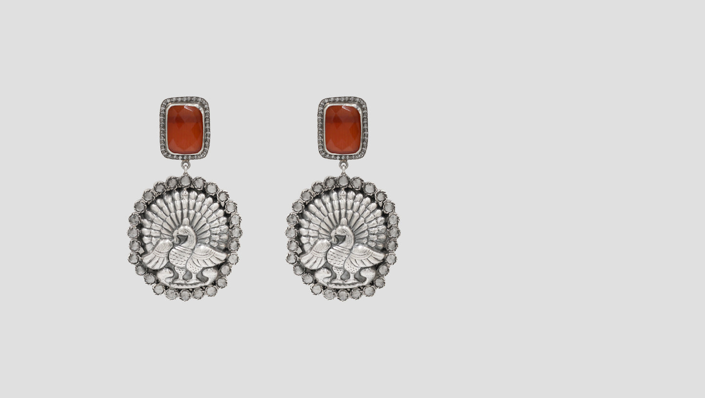 Sangeeta Boochra Peacock Motif Oxidised Silver Earrings