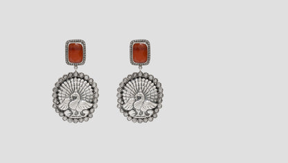 Sangeeta Boochra Peacock Motif Oxidised Silver Earrings